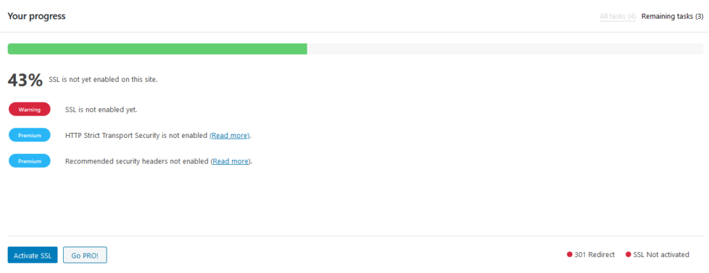 Really simple ssl settings progress.