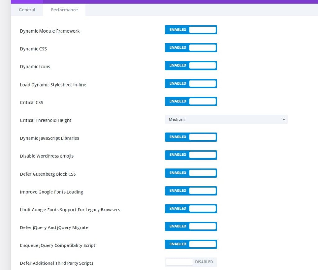 Divi Performance Features