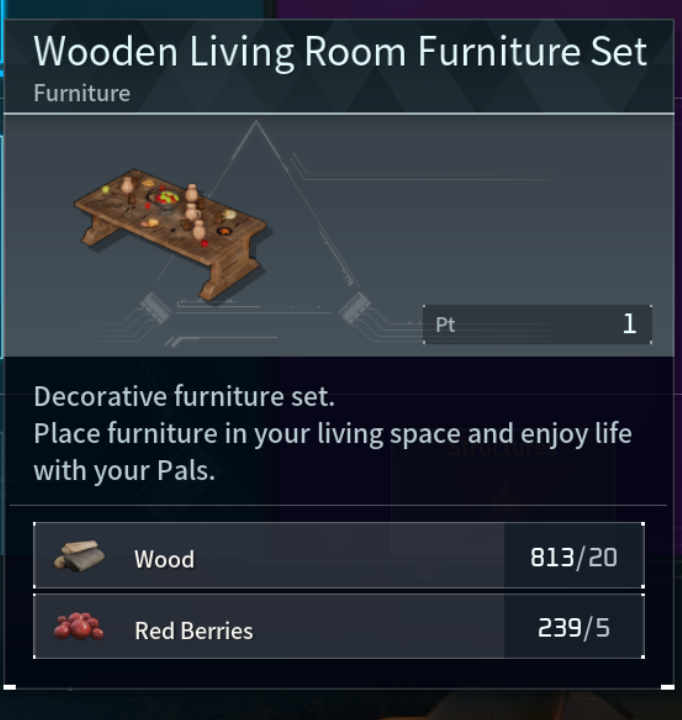 Wooden Living Room Furniture Set Palworld