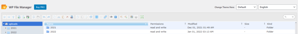 wp file manager only show uploads folder